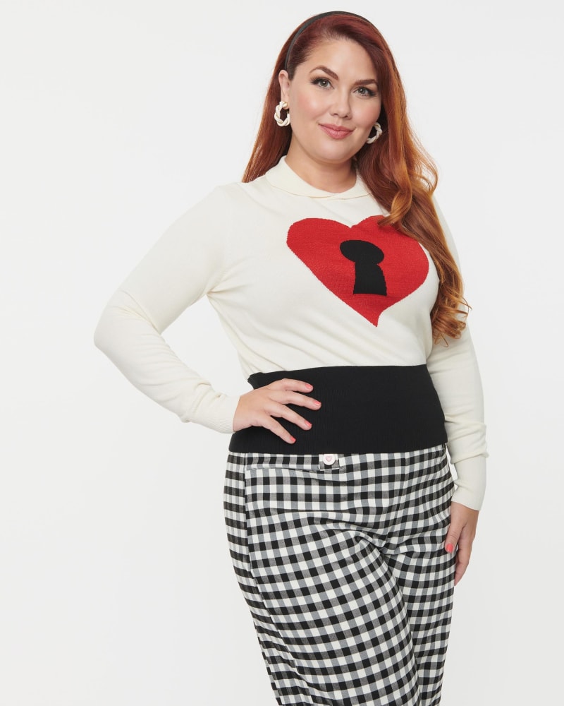 Unique Vintage Plus Size Cream Red Locked Heart Sweater Cream Re